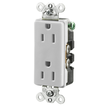 HUBBELL WIRING DEVICE-KELLEMS Straight Blade Devices, Receptacles, Duplex, Decorator/Commercial/Industrial Grade, 2-Pole 3-Wire Grounding, 15A 125V, 5-15R, Office White HBL2152OW